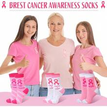 Breast Cancer Awareness Socks Bulk Soft Pink Ribbon Breast Cancer Gifts Women Sport Cheer Accessories - 12 - 查看 7