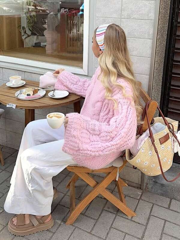 Damen Oversize Zopfstrick Rundhals Langarm Pullover, Herbst/Winter Lässig einfarbig Chunky dick warm modisch süß Sweater Oberteil, Damen Herbst Pullover, Winter Strickware für Frauen, Winter, Ausgehen