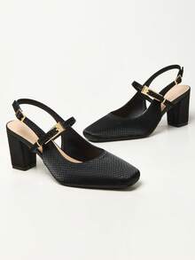 WHDXY 1 Pair Women's Square Toe Basic Slip-On High Heel Pumps, Sexy 7CM Chunky Heel Dress Shoes For Office, Flight Attendant, Formal Occasions