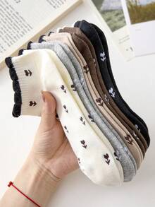 2/5 Paar Damen süße Blumen- und Schleifen-Muster Knöchelsocken, geeignet für den täglichen Gebrauch und Ausflüge, zufällige Farben - Verschiedenfarbig - Übersicht 15