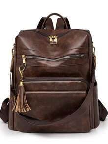 Women's Backpack In High Quality PU Leather, Medium Spacious With Shoulder Strap - 咖啡棕 - 查看 1