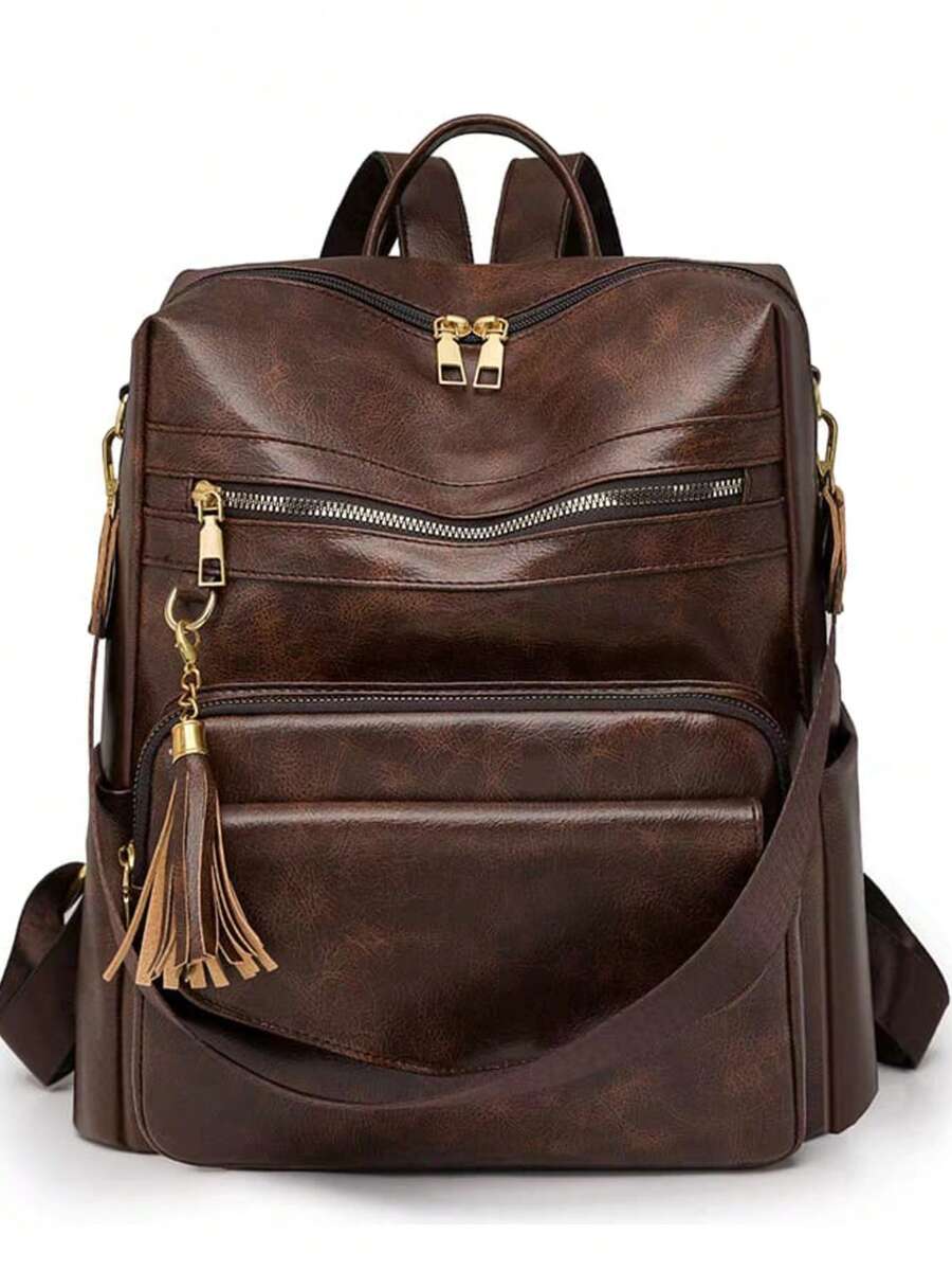 Women's Backpack In High Quality PU Leather, Medium Spacious With Shoulder Strap - 咖啡棕 - 查看 1