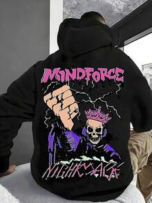 Men'S Heavyweight 360g Hooded Sweatshirt - Black Pullover Hoodie With Pink Accents, Loose Fit Streetwear, Front  Pocket & Drawstring Hood For Fall,Winter,Fall Hoodies,Men's Fall Clothes,Street Wear,Halloween,Mens Hoodies,Y2k Clothes,Jesus Hoodie,Thanksgiving Day,Nightmare Before Christmas,Christmas - 黑色 - 查看 1