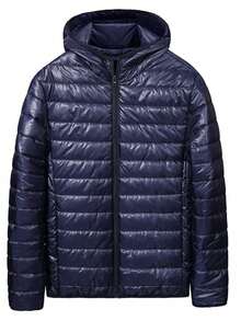 Men's Autumn/Winter Casual Outdoor Cotton Long-Sleeved Hooded Quilted Warm Fleece Zipper Jacket - Navy Blue - View 4