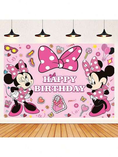 1 pieza Tela de fondo con decoración de Minnie para fotografía de fiesta, cartel de banner de decoración de fondo perfecto para fiesta de cumpleaños