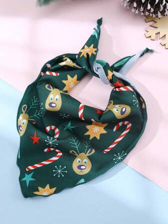 1pc Christmas Print Pet Bib Bandana