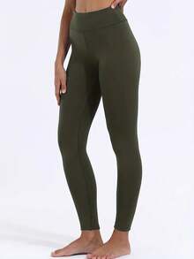 Women's High-Waisted Winter Warm Thickened Leggings - Full Length - High-Rise Stretch Workout Pants With A Waistbandless Design And A Smooth Texture, Perfect For Fitness, Yoga, And Layering - Machine Washable Thermal Leggings (Waistband Not Included) - Elastic High-Waisted Leggings With Natural Details And Solid Colors, Perfect For Fitness And Training - Thermal Pants, Women's Winter Warm Soft-Touch Leggings With Fleece And Thickness - màu xanh lá - Xem 4