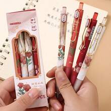 At The Beginning Of The School Year, The Students Chased After Me Asking Where I Bought This Pen!!! 4 High-Quality, Highly Attractively- Pens With A Retractable Flower Shape, 0.5 Mm Black Ink Gel Pen, Cute Aesthetic Pen For Women, Office And School Pen, Office And School Supplies Back To School