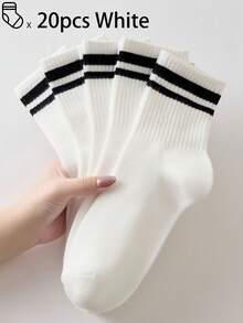 40只/30只/24只装男女通用舒适运动袜，男士长袜适合运动和训练，女士长袜适合休闲和商务穿着，抗菌、柔软、黑白配色、防臭、吸湿排汗、轻便舒适，适合秋冬季节穿着，20只/10只/8只/6只/4只/2只装，秋季 - 彩色 - 查看 48