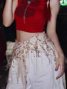 1 Piece Of Women's Dance Waist Chain Hip Scarf, Jazz Dance Belly Dance Performance Waist Scarf, Sequin Tassel Triangle Scarf Waist Chain Waist Skirt, Waist Decorative Belt, Suitable For Jazz And Belly Dance Performance Hip Scarf, Sequin Tassel Triangle Decorative Belt Summer, School Fall, Autumn, Halloween - Nhiều màu - Xem 6