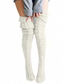 VETHIN Women's Cable Knit Thigh High Socks - Over Knee High Long Leg Stockings - Extra Long Winter Boot Leg Warmers Extra Long 100cm Over Knee Stockings  1PCS - 黑色 - 查看 3