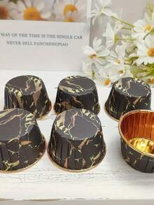 50pcs Marble Pattern Cupcake Liners, Grease-Proof Baking Cups, With/Without Lids, Suitable For Christmas, Birthday And Wedding Party Baking, Wedding And Birthday Supplies, Home And Party Decorations - Multicolor - View 5