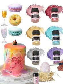 1/2pcs Edible Lustrous Glitter Powder Cake Decorating Kit, 10 Colors Drink Powder Dust, Cake Decorations, Glitter Set, Sprinkle For Cookies, Cupcakes, Chocolates And Parties, 15g/Bottle - Multicolor - View 6