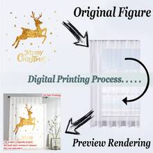 1pc Shiny Rhinestone "Merry Christmas" Star & Reindeer Pattern Christmas Decorative Sheer Curtain, Fade-Resistant, High-Quality Voile, Anti-Snagging, Wrinkle-Resistant, Soft & Smooth, Washable, Semi-Transparent, For Living Room, Bedroom, Kitchen, Christmas Party Decor