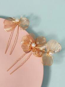 2pcs/Set Elegant Butterfly Shaped Hair Clips, Bridal Wedding Hair Accessories