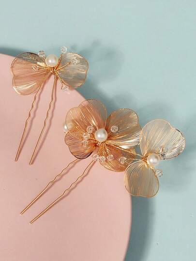 2pcs/Set Elegant Butterfly Shaped Hair Clips, Bridal Wedding Hair Accessories