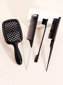 4pcs Hair Comb Set - Hollow Dry Wet Comb, Side Split Comb, Knotting Comb, Small Toothed Comb, Suitable For All Hair Qualities, Salon Grade Tool