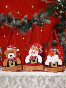 Túi quà tặng búp bê Giáng sinh, Túi đựng đồ ăn nhẹ, Túi quà tặng vải lanh Giáng sinh có thiết kế khóa kéo, Túi quà tặng Giáng sinh có dây rút hình ông già Noel, người tuyết, tuần lộc 3D dễ thương, Túi quà tặng Giáng sinh bằng vải có thể tái sử dụng, Thích hợp cho các bữa tiệc và ngày lễ - Nhiều màu - Xem 5