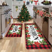1/2/3 Stücke verstärkte 0.47 Inch/1.2cm Weihnachts-Küchen-Teppiche und -Matten - Rot karierte Weihnachts-Teppiche und -Matten rutschfest waschbar, Fußmatte mit geringer Profil für Feiertage, Weihnachtsdekoration für Zuhause, Heim süßes Heim
