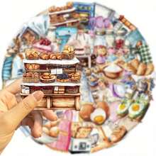 50 Reusable Self-Adhesive 2D Transparent Baking Cartoon Stickers - Colorful Mixed Colors, Irregular Shapes, Suitable For DIY Skateboards, Suitcases, Helmets, Water Bottles, Plastic Surfaces - Kitchen Theme Decorative Stickers