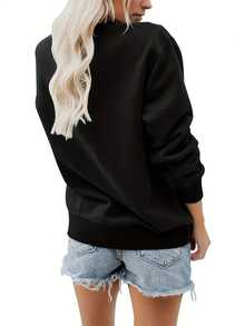 Women's Casual Long Sleeve Hoodie, Black And White Animal Horse Pattern Design, Round Neck, Machine Washable, All-Season Comfortable, Daily Wear, Loose Fit 2025 - 黑色 - 查看 2