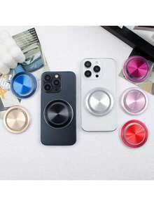 1pc Electroplated CD Pattern Magnetic Air Cushion Phone Holder, CD Pattern Magnetic Transparent Air Cushion Phone Holder, Round CD Pattern Magnetic Transparent Air Cushion Phone Holder, Expandable Air Cushion Slouchy Phone Holder - Multicolor - View 3