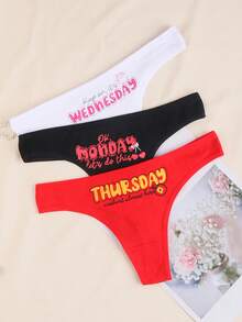 7 Sexy Women's Non Repeating Low Waisted Thong Underwear For A Week - Seven Color Letter Printed Underwear Shorts - Monday, Tuesday, Wednesday, Thursday, Friday, Saturday, Sunday Underwear Shorts - Breathable, Soft, Comfortable Women's Thong Underwear - 彩色 - 查看 4