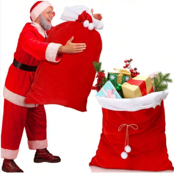 1 Pack Christmas Velvet Santa Bag, Large Santa Gift Bag With Drawstring, Can Hold Christmas Gifts, Toys, Holiday Party Supplies