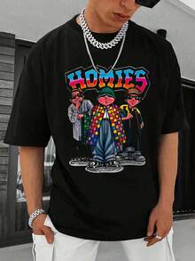 Men's Basic T-Shirt | Homies Graphic Design | 100% Cotton | Soft Comfortable | Best Gift For Men | Suitable For Daily Wear | Unisex Crew Neck Tee | Factory Direct Shipping - 黑色 - 查看 1