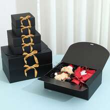 10pcs/5pcs/2pcs - White/Black/Pink/Brown Gift Box With Lid, Gift Box With Ribbon For Bridesmaid Proposal Box, Gift Box For Wedding, Birthday Gift, Shower Party And Other Parties, Valentine's Day Gifts, Valentine Day,Packaging, Birthday, DIY Making, Beauty Storage BOX - Black - View 3