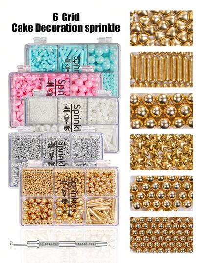 Perlas de azúcar doradas y blancas - Perlas de caramelo comestibles con bolígrafo de 4 garras, paquete de caja de regalo, decoraciones para pasteles, coberturas y decoraciones para helados, suministros para bodas, fiestas y Navidad