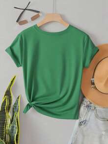 Women's Graphic T-Shirt | Women's Basic Style + Blue Butterfly Design | 100% Cotton | Comfortable and Soft | Suitable for Everyday Wear and Holiday Gifts | White Crew Neck T-Shirt | Made and shipped in Mexico | Unisex - Verde - Ver 3