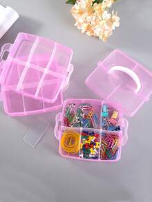 1 pieza Caja de almacenamiento transparente de gran capacidad de 3 capas, organizador de joyas y arte de uñas, caja de almacenamiento de escritorio para pulseras, cuentas, aretes y suministros de manualidades DIY - Multicolor - Ver 10