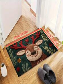 1pc New Winter Cute Smiling Deer Print Doormat, Uploaded Real Photos & Details, Suitable For Living Room, Bedroom, Indoor - Machine Washable - Flannel Material, Delicate Wrap, Skin-Friendly, No Pilling, Water-Resistant Easy Care, No Odor - Ideal For Home Decor, Room Decor, Living Room Carpet, Bedroom Carpet, Bathroom Carpet, Kitchen Carpet, Area Rug, Hotel Decor - Area Rug, All Season Use - Multicolor - View 8