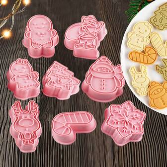 8pcs Christmas Cookie Cutters, New Year Gingerbread Dough Mold Set, Gingerbread Man, Christmas Tree, Snowflake Cookie Stamps, DIY Creative Cookie Imprint Molds, Christmas Baking Party 3D Cartoon Molds, Ideal Kitchen Baking Tools For Homemade Holiday Gifts Christmas Christmas Decorations Christmas Pajamas Christmas Gifts Christmas Decor