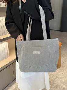 Túi Tote Vải Nhung Màu Trơn Thời Trang Cá Tính Phong Cách Hàn Quốc Mới, Dung Tích Lớn, Đơn Giản, Phong Cách Retro, Túi Tote Đeo Vai Đi Làm Mùa Đông, Dung Tích Lớn Cho Nữ, Túi Bento, Túi Mua Sắm Dung Tích Lớn - Màu xanh lam - Xem 10