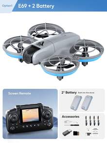AXNEN 2026 Upgraded E69 Drone With Dual Cameras, Equipped With FPV Transmitter Remote Control, Speed Adjustment, Optical Flow Hovering, Cool Lighting, Headless Mode, One-Key 360° Flip, Easy For Beginners - Perfect Gift For Halloween And Christmas.