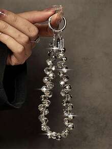 1pc Luxury Elegant Beaded Lanyard Strap With Crystal Water Drop Pendant, Handmade Wrist Chain For Phone, Keychain, Bag Charm