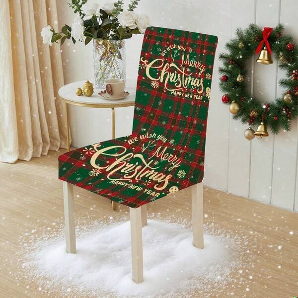 1 o 4 piezas de manteles y fundas para sillas de Navidad a cuadros rojos y verdes, con estampados festivos, de encaje y estrella, de 17.7 x 23.6 pulgadas, para decoración de sillas de cocina en temporada navideña, decoración para cena familiar, decoración del hogar, decoración navideña, artículos para fiestas