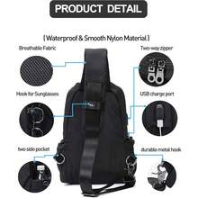Small Black Sling Crossbody Backpack  Bag For Men Women, Lightweight One Strap  Pack Sling Bag Backpack For Hiking Walking Biking Travel Cycling USB Charger Port-Nylon - Màu xanh lam - Xem 4