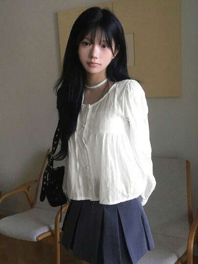 2026春秋极简纯色长袖纽扣衬衫