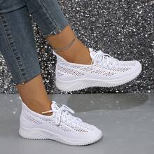 女式透气网眼运动鞋，软底白色休闲运动鞋