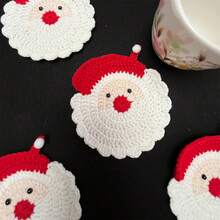 1/3pcs Handmade Crochet Santa Claus Coasters - Holiday Red And White Decorations, Durable Fabric Beverage Trays, Holiday Table Decorations, Unique Christmas Gifts, Christmas Wreaths, Seasonal Tableware, Made With Love