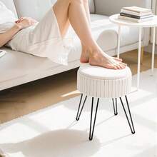 Vanity Stool With Storage  Small Vanity Stools For Make Up Round Ottoman Foot Stool Makeup Stools For Bedroom Veet Vanity Stool For Bathroom Bedroom Living Room Cream