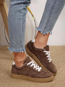 Damskie, jednokolorowe, codzienne, sportowe buty outdoorowe, lekkie, miękkie, zamszowe, sznurowane, płaskie buty, modne, codzienne, retro trampki, wiosna/lato (rozmiar zaniżony) - Brązowy - Zobacz 4