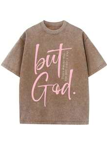 GLEC There Is No Other Way, But God Has Created A Path, Classic Retro Fashion Casual Novel Four Seasons Simple And Versatile. God Will Bless You With Smooth Sailing. But GOD Oversized Letter Pattern Printed 230g Washed Cotton T-Shirt, Men's Four Season High-Quality Printed Washed Cotton Retro Fashion Brand Loose Casual Coffee Color T-Shirt, Single Piece, Suitable For Outdoor Wear In All Seasons, With A Certain Thickness, Daily Wear And Friend Gifts, Back To School Gifts, Children's Gifts. - Cà phê nâu - Xem 1