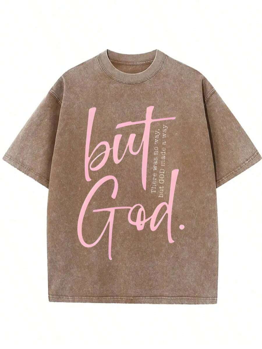 GLEC There Is No Other Way, But God Has Created A Path, Classic Retro Fashion Casual Novel Four Seasons Simple And Versatile. God Will Bless You With Smooth Sailing. But GOD Oversized Letter Pattern Printed 230g Washed Cotton T-Shirt, Men's Four Season High-Quality Printed Washed Cotton Retro Fashion Brand Loose Casual Coffee Color T-Shirt, Single Piece, Suitable For Outdoor Wear In All Seasons, With A Certain Thickness, Daily Wear And Friend Gifts, Back To School Gifts, Children's Gifts. - Cà phê nâu - Xem 1