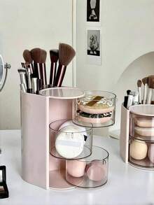 1pc Multi-Layer Rotating Partition Storage Box, Hairpin, Tie, Hair Band Storage Box, Headwear Display Box, Dust-Proof Storage Box, Multi-Functional Compartment, Can Accommodate Combs, Glasses, Makeup Brushes, Simple And Practical PET Material Hair Accessories Box, Birthday Gift Box, Makeup Sponge Storage Box - Multicolor - View 4