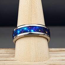 Stainless Steel For Galaxy Ring For Men - Cosmic Starry Night Design, Comfort Fit, Perfect For Engagement, Wedding, Or Valentine'S Day Gift, Wedding Jewelry |   Cosmic Design |   Durable Ring - 銀色 - 查看 9
