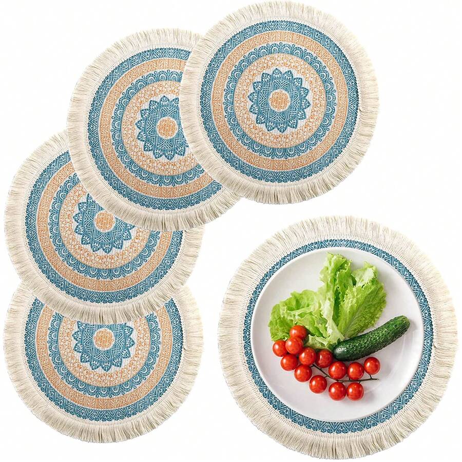 1pc INS Style Round Cotton Linen Placemat/Cup Mat/Heat Insulation Pad